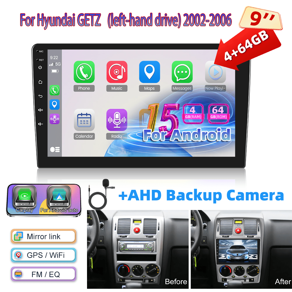 Autoradio Android 15 – Multimedia Systeem – Navigatie Unit – Infotainment Dashboard – Draadloze Carplay – 9-Inch 1280P IPS Touchscreen – AHD Achteruitrijcamera & Stuurwielbediening