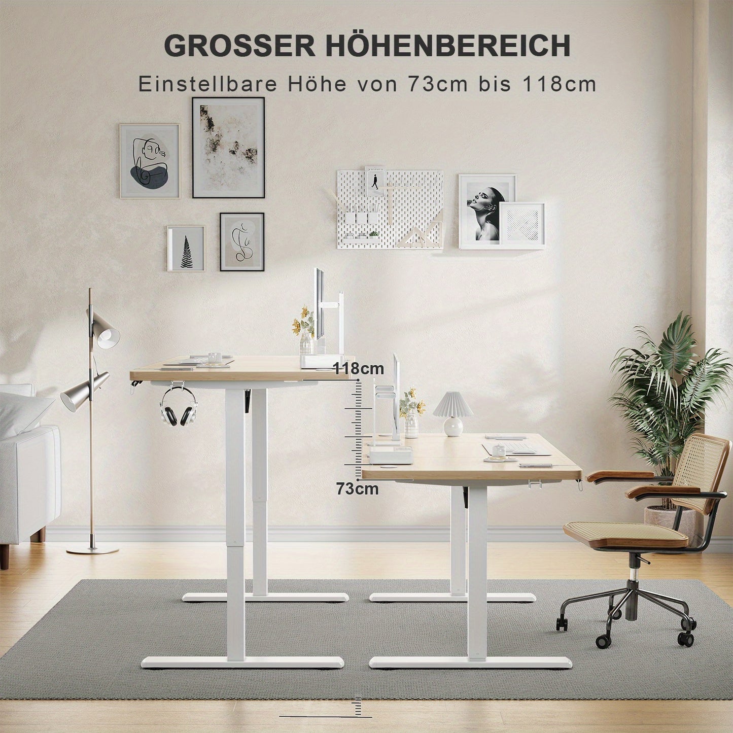 120x60cm Ergonomic Height Adjustable Standing Desk, Home Office Table with Splice Board, Upgraded Stable Steel Frame for Sit-Stand Workstation