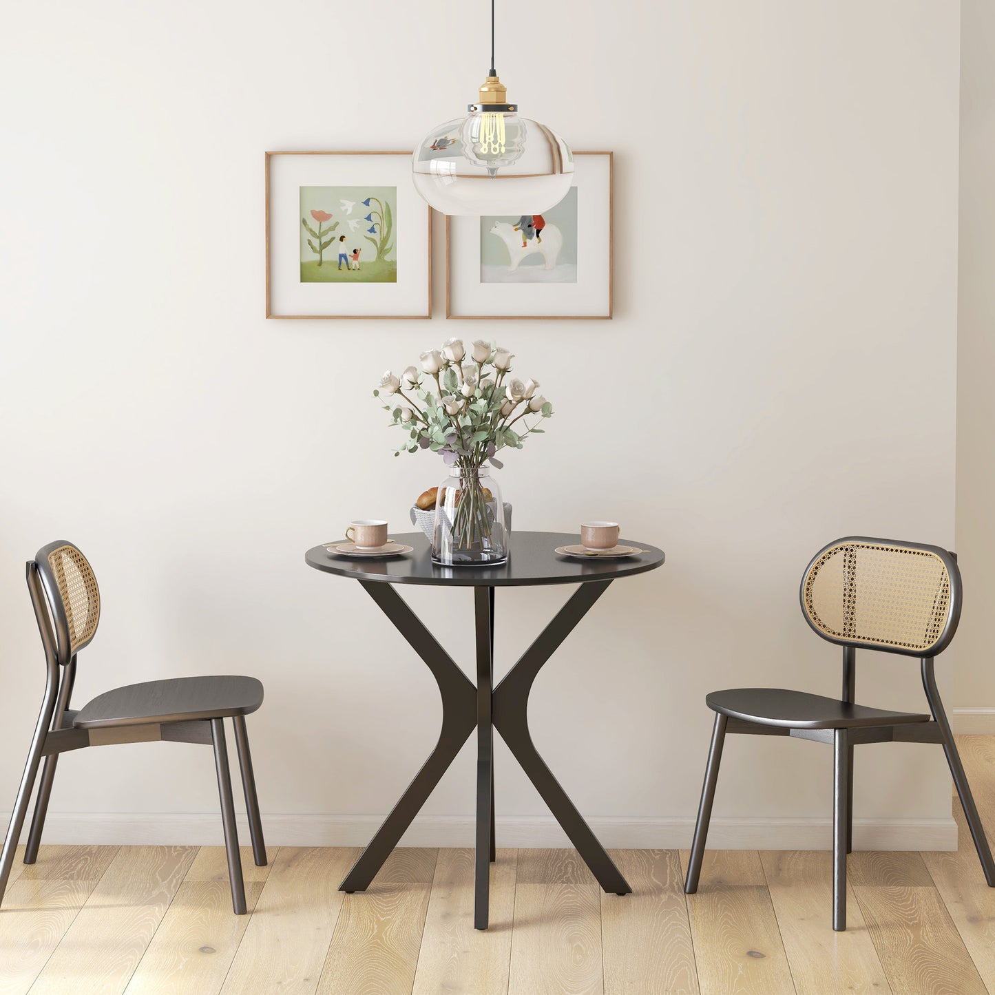 Eettafel – Keukentafel – Ronde Tafel – Diner Tafel – Eetkamertafel – Modern Design – Compact 78 cm Diameter – Zwarte Afwerking