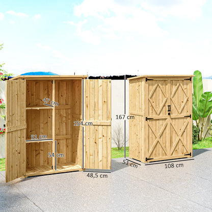 Houten Tuinberging – Tuinschuur – Tuinkast – Berging – Tuinopbergkast – Lichtbruin Vurenhout – Weerbestendig Asfalt Dak – Dubbele Deuren – Verstelbare Pootjes