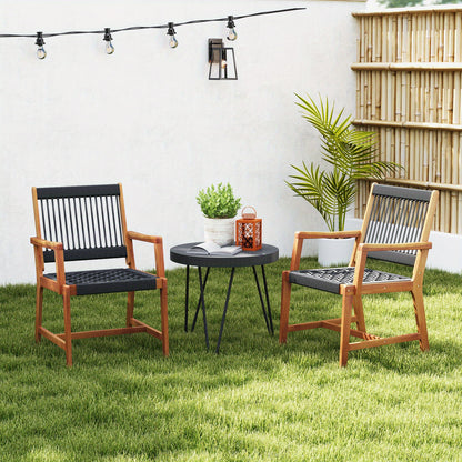 Tuinstoelen – Buitenstoelen – Patio Stoelen – Terrasstoelen – Balkonstoelen – Set van 2 – Acaciahout met Zwart Rope – Ergonomisch Ontwerp met Armleuningen