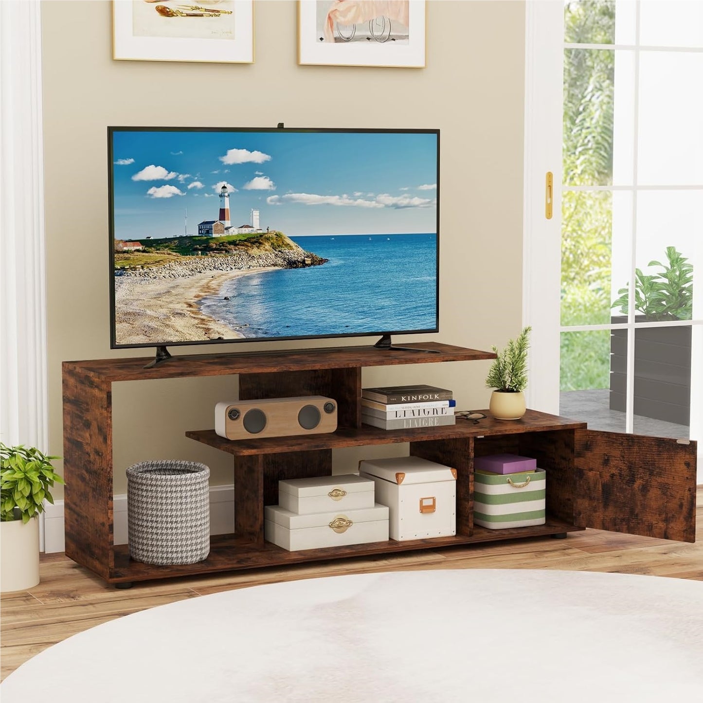 Tv-Kast – Tv-Meubel – Mediameubel – Lowboard – Tv-Stand – Voor Tv’s Tot 55 Inch – Asymmetrisch Design – Stevig Houtmateriaal