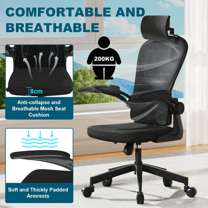 Ergonomische Bureaustoel – Bureaustoel Draaistoel – Werkstoel – Kantoorstoel – Desk Chair – Verstelbare Lendensteun – Memory Foam Zitting – Draagkracht 200 kg