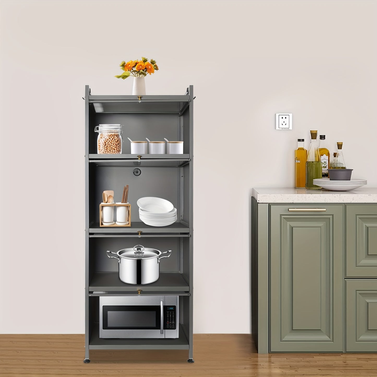 Opbergkast – Opbergrek – Stellingkast – Kast – Opbergmeubel – 5-laags – Carbonstaal & Kunststof – Extra Hoog Met Remwielen