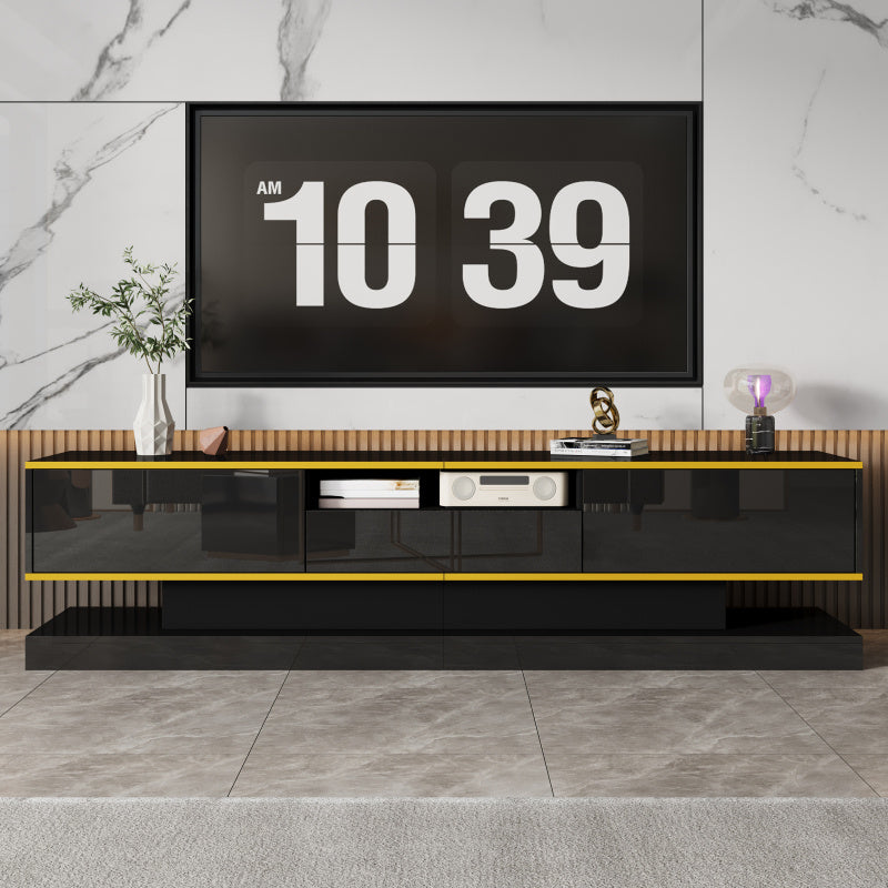 Modern Tv-meubel – Tv-kast – Entertainmentmeubel – Opbergmeubel – Woonkamermeubel – Zwart Hoogglans Met Gouden Accenten – 3 Laden + Open Vak Met Kleurveranderende LED – Ruimtebesparend 180x38x45 cm