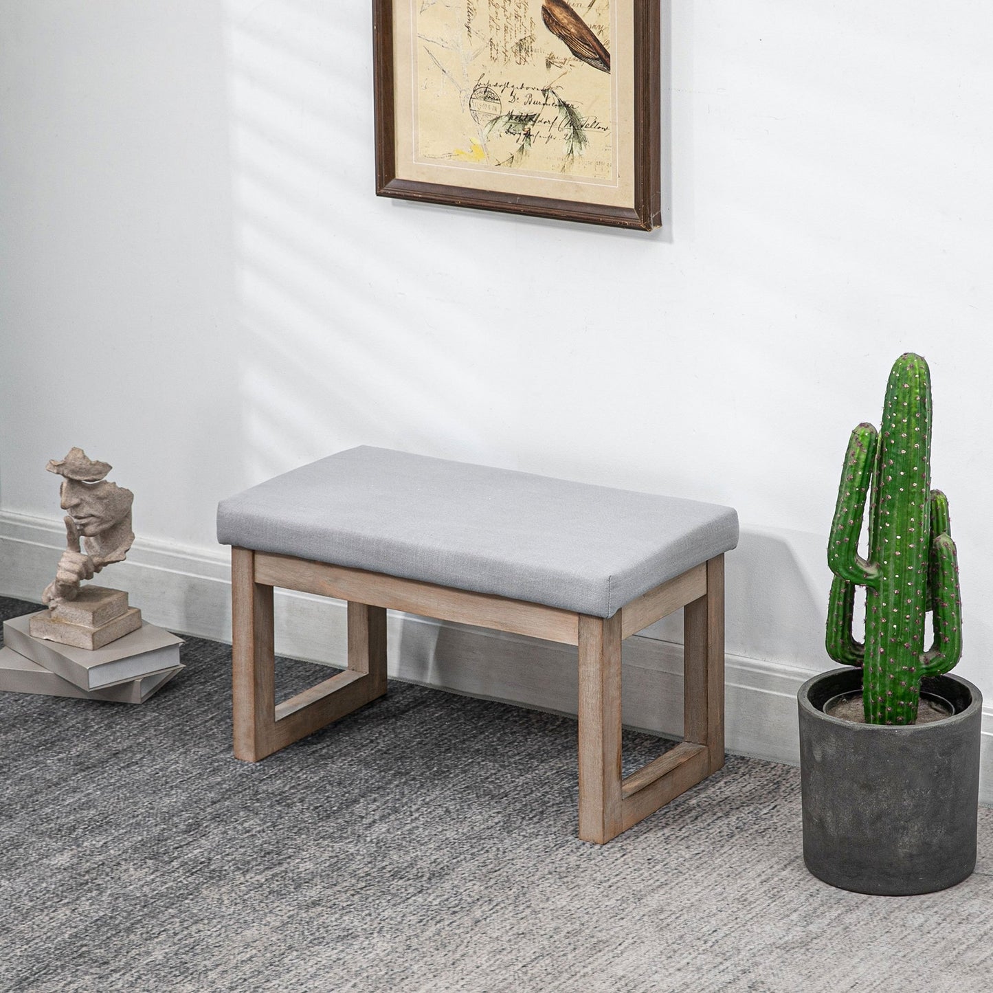 Voetenbank – Poef – Voetsteun – Voetkruk – Hocker – Scandi-Design – Grijze Bekleding – Houten Pootjes – 68x38x42 cm – Comfortabel & Duurzaam