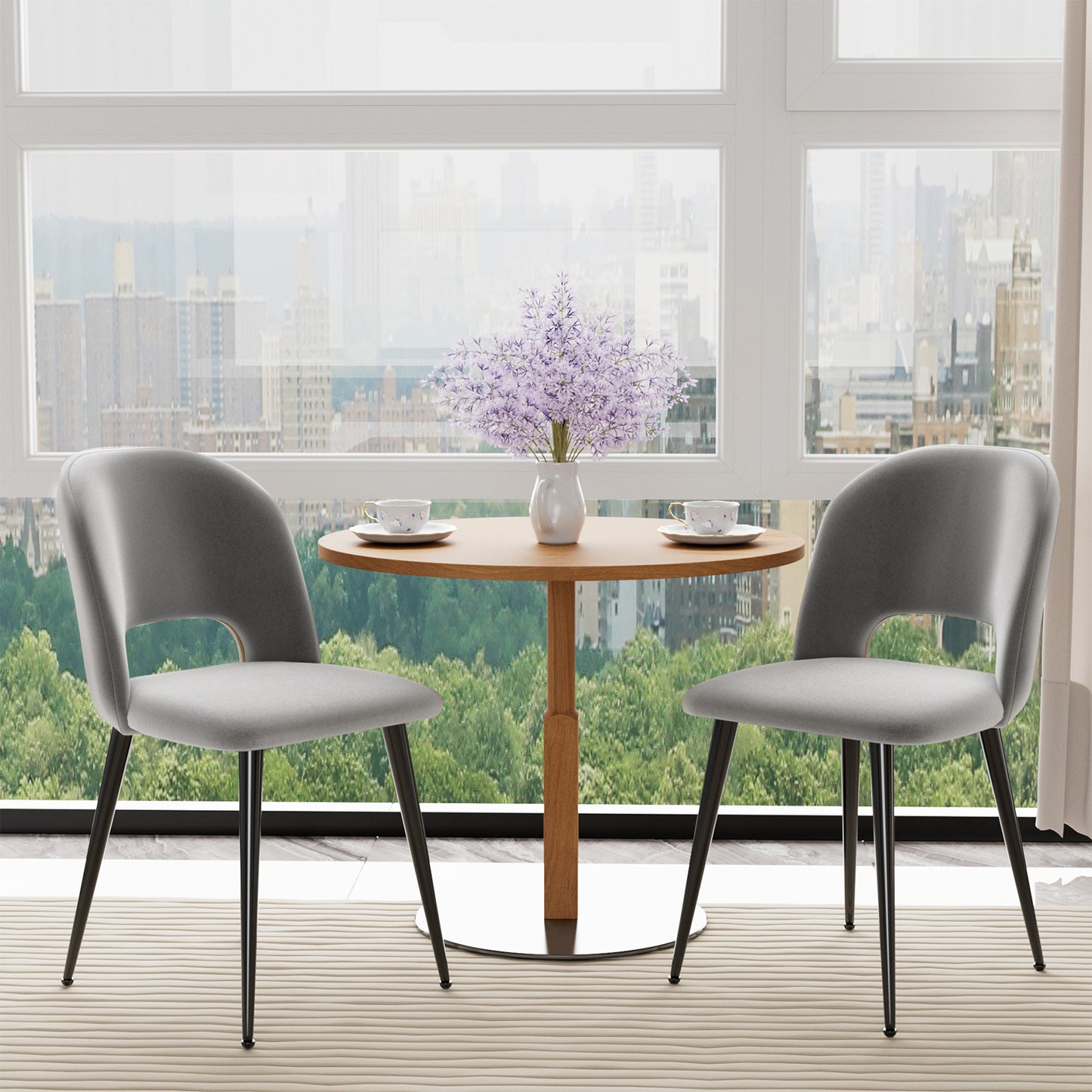 Eetkamerstoel – Stoel – Dining Chair – Keukenstoel – Dining Room Chair – Grijs Fluwelen Bekleding – Ergonomisch Ontwerp – 48x45x85 cm Compact Formaat