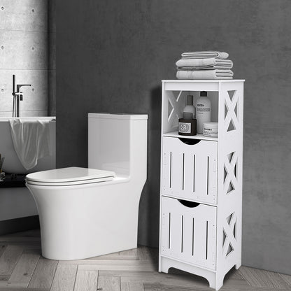 Badkamerkast – Opbergkast – Badkamermeubel – Kast Met Laden – Smalle Kast Wit – Compact 89x30x30 cm – Vochtbestendig Kunststof