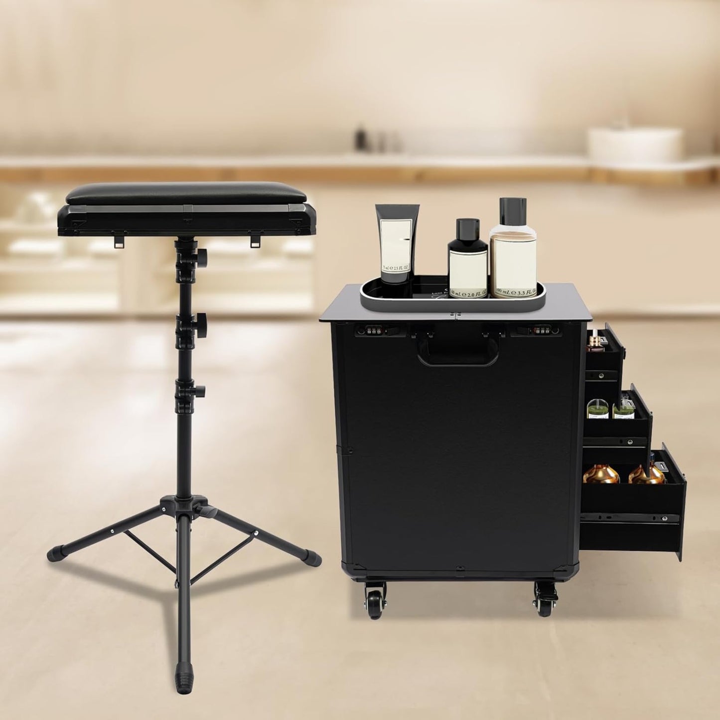 Make-up Trolley – Cosmetica Koffer – Make-up Organizer – Nagel Artist Koffer – Tattoo Trolley – Mobiel Met 4 Wieltjes – Duurzaam Acryl Zwart