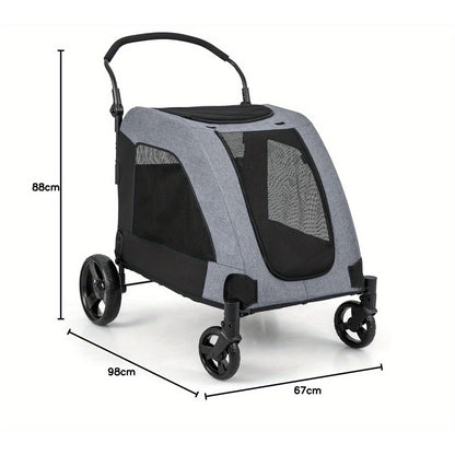 Hondenwagen – Hondentrolley – Hondenbuggy – Draagwagen Voor Honden – Huisdier Trolley – Geschikt Tot 60 kg – Opvouwbaar Met Voordeur En Verstelbare Hendel – Grijs