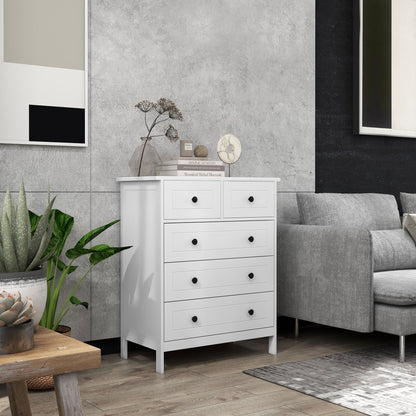 Ladekast – Opbergkast – Commode – Kast – Ladenkast – Wit – 5 Ruime Laden – Compact Formaat 74x40x91 cm