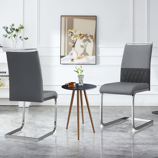 2pcs Modern Dining Chair Set - High Back Upholstered Side Chairs with Cross Stripe Backrest, PU Faux Leather & Linen Fabric, Metal Frame, Gray, Contemporary Style, Dining Room, Kitchen, Guest Office Chair, Dining Room Chairs,