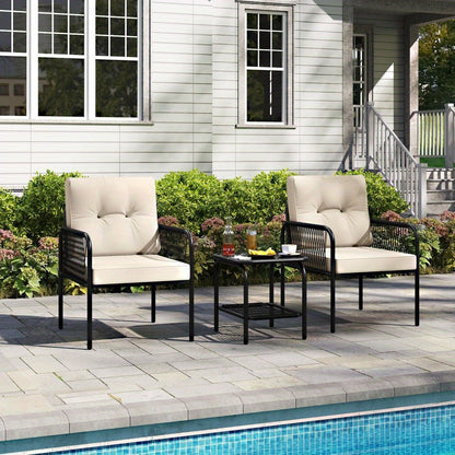 Bistroset – Balkonset – Tuinmeubel – Tuintafel Set – Buitenmeubels – PE Rattan – Tempered Glas Tafel – Comfortabele Kussens