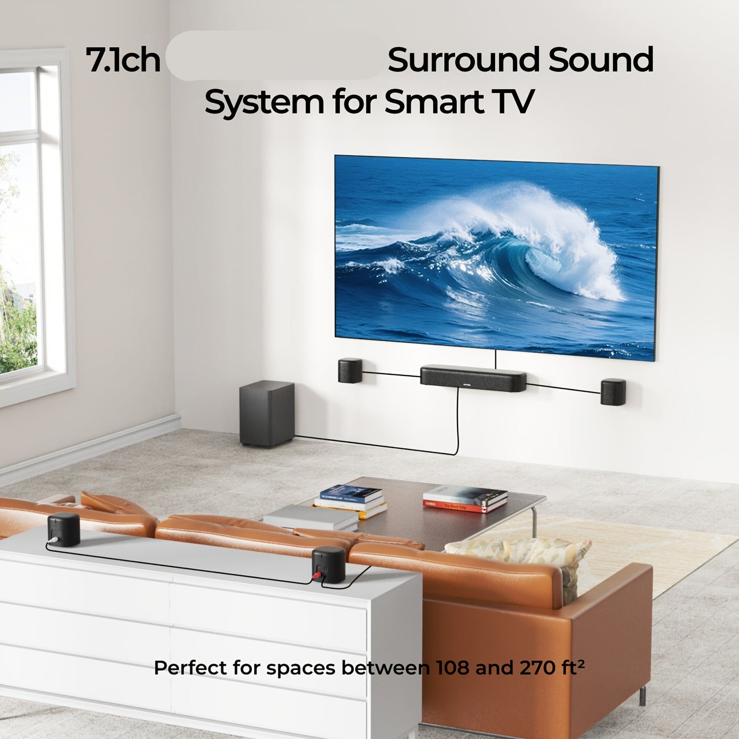 Soundbar – Tv Soundbar – Sound Bar Voor Smart TV – Sound Bar Voor Pc – Soundbars Voor Tv – 7.1 Surround Met Dolby Atmos – Draadloze Achterluidsprekers & Bedrade Subwoofer