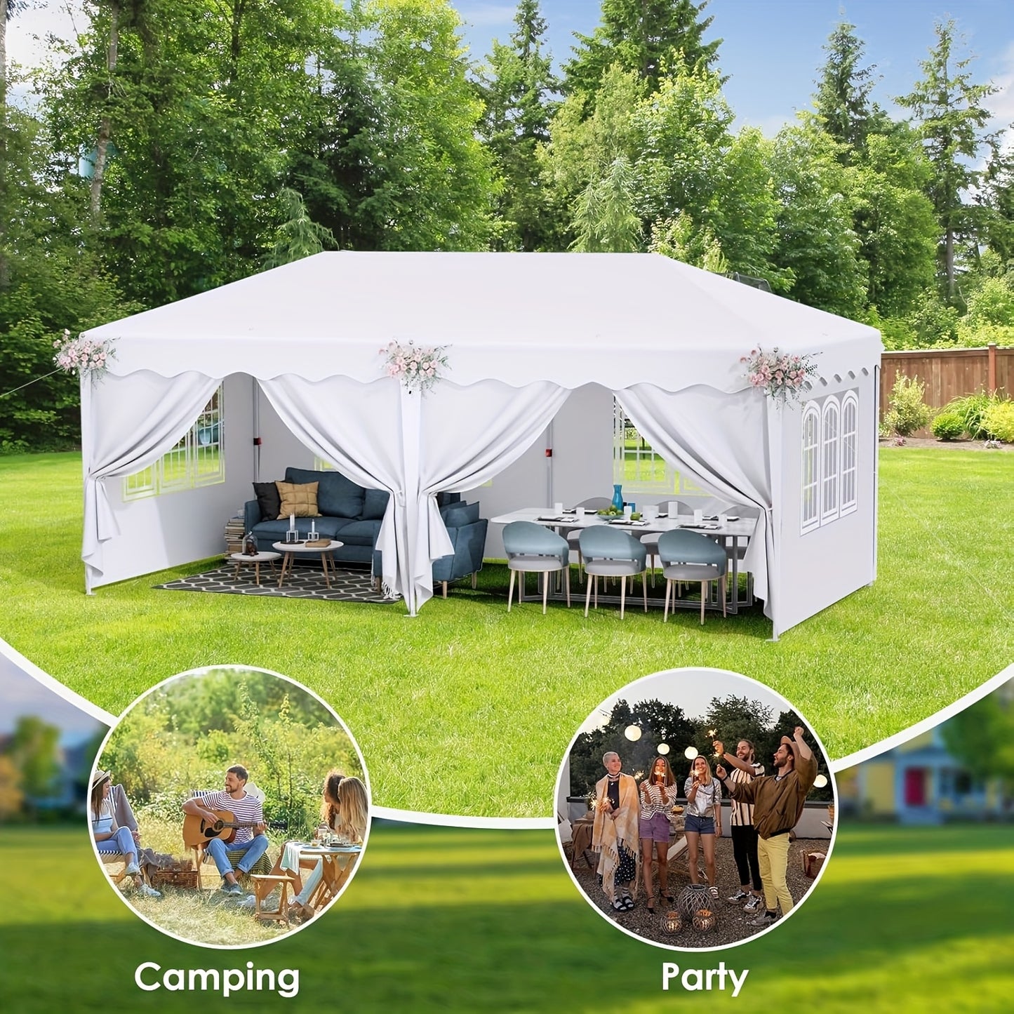 Partytent – Partytent Paviljoen – Tuinent – Opvouwbare Tent – Gazebo – 3x6 Meter – Waterdicht – Met 6 Afneembare Zijwanden