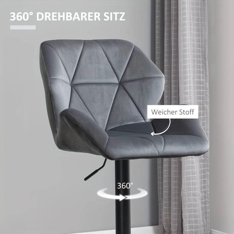 Barstoel – Barkruk – Barkrukken – Barstoelset – Barkrukset – Gouden Metalen Frame – Verstelbare Hoogte & 360° Draaibaar – Fluweelzachte Bekleding – Met Rugleuning – 2-delige Set – Grijs