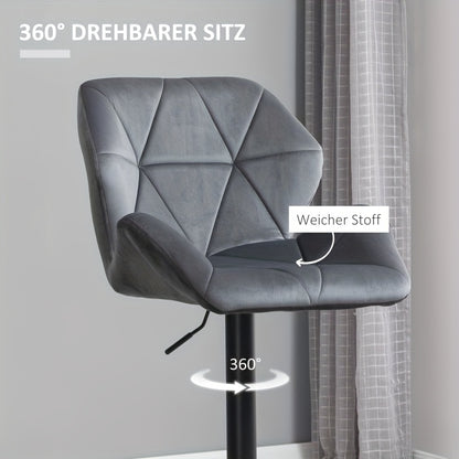 Barstoel – Barkruk – Barkrukken – Barstoelset – Barkrukset – Gouden Metalen Frame – Verstelbare Hoogte & 360° Draaibaar – Fluweelzachte Bekleding – Met Rugleuning – 2-delige Set – Grijs