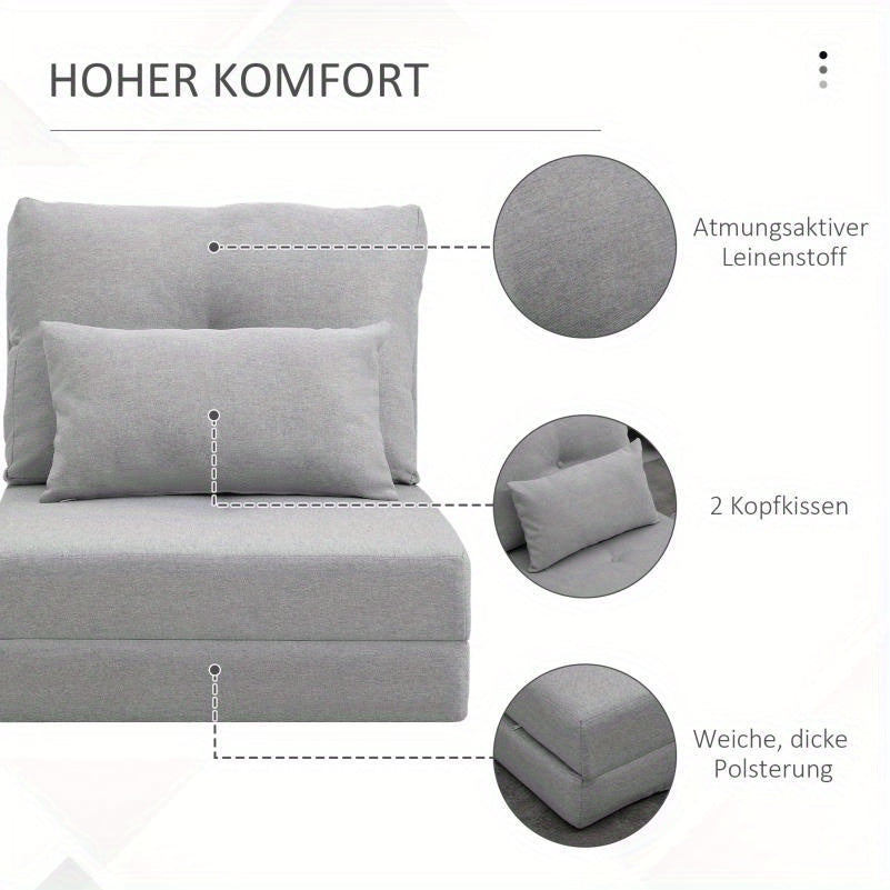 Slaapstoel – Slaapbank – Logeerbed – Zetelbed – Slaapfauteuil – Verstelbare Rugleuning – Roestvrijstalen Frame – Grijze Linnen Bekleding