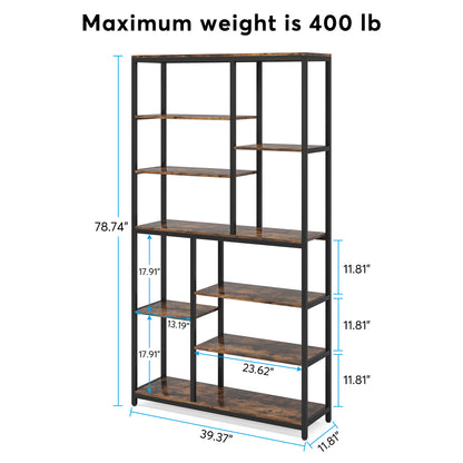 Boekenplank – Boekenkast – Opbergkast – Wandrek – Vakkenkast – Industrieel design – 8-laags Afgestag-erd Metalen Frame Met Hout – Grote Vrijstaande Opbergruimte van 200 cm Hoog