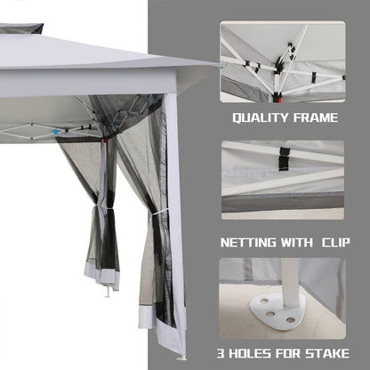 3.66x3.66meter Pop-Up Tent with 4 Mosquito Net Side Walls, Double Roof Design, Height Adjustable, Carry Bag Included - Ideal for Beach, Outdoor, Terrace Use, Beach Tent, Outdoor Shelter, Modern Shelter, Durable Fabric