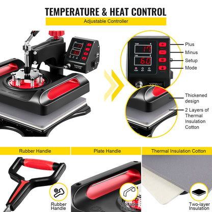 Heatpressmachine – Warmtepers – Transferpers – Hittepers – Kledingpers – 5-in-1 multifunctioneel – 30x38 cm Teflon-coating – Digitale temperatuurregeling