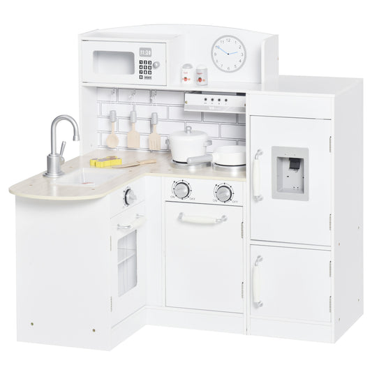Speelkeuken – Kinderkeuken – Speelkeukentje – Speelkeukentje Voor Kinderen – Wit – 14-delige Accessoireset – Elektrische Waterdispenser – Afmeting 86x64x84,5 cm