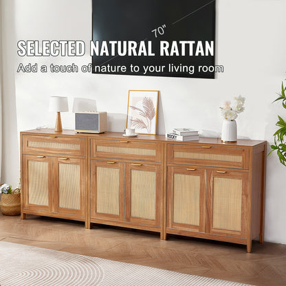 VEVOR Rattan Cabinet with 6 Doors 3 Drawers Adjustable Shelves Set of 3 Natural