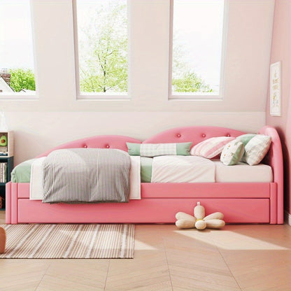 Slaapbank – Uitschuifbare Bedbank – Logeerbed – Bankbed – Bedbank 90x200 cm – Roze PU Leder – Modern Design – Handmatig Uitschuifbaar