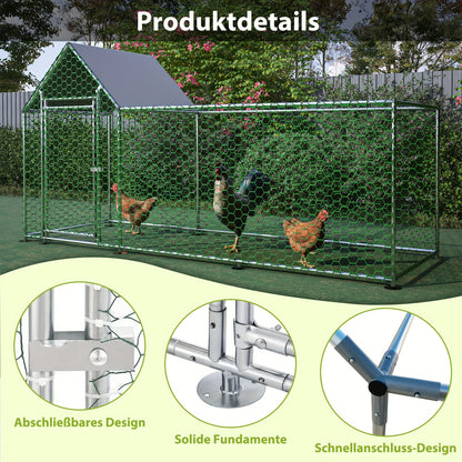 Metalen Omheining Kip – Ren, Hek, Kippenren, Buitenren – Zilverkleurig – 3x1x1,5 Meter – UV-Bestendig Coating – Versterkt Slot