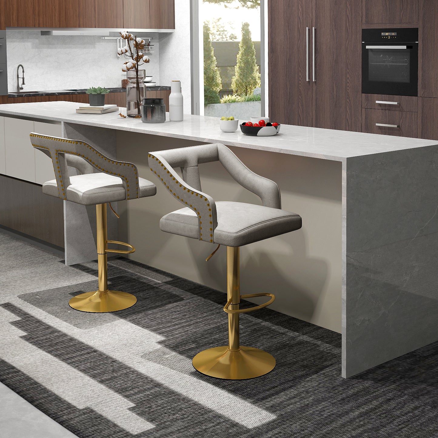 Barstoel – Barkruk – Barstoel Kruk – Keukenstoel – Barstoelen Met Verstelbare Hoogte – 360° Draaibaar – Fluwelen Bekleding – Met Voetensteun