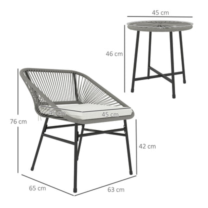 Tuinset – Buitenmeubelset – Loungeset – Balkonset – Bistroset – Polyrotan – Weerbestendig – 3-delig met Kussens en Ronde Tafel – Donkergrijs