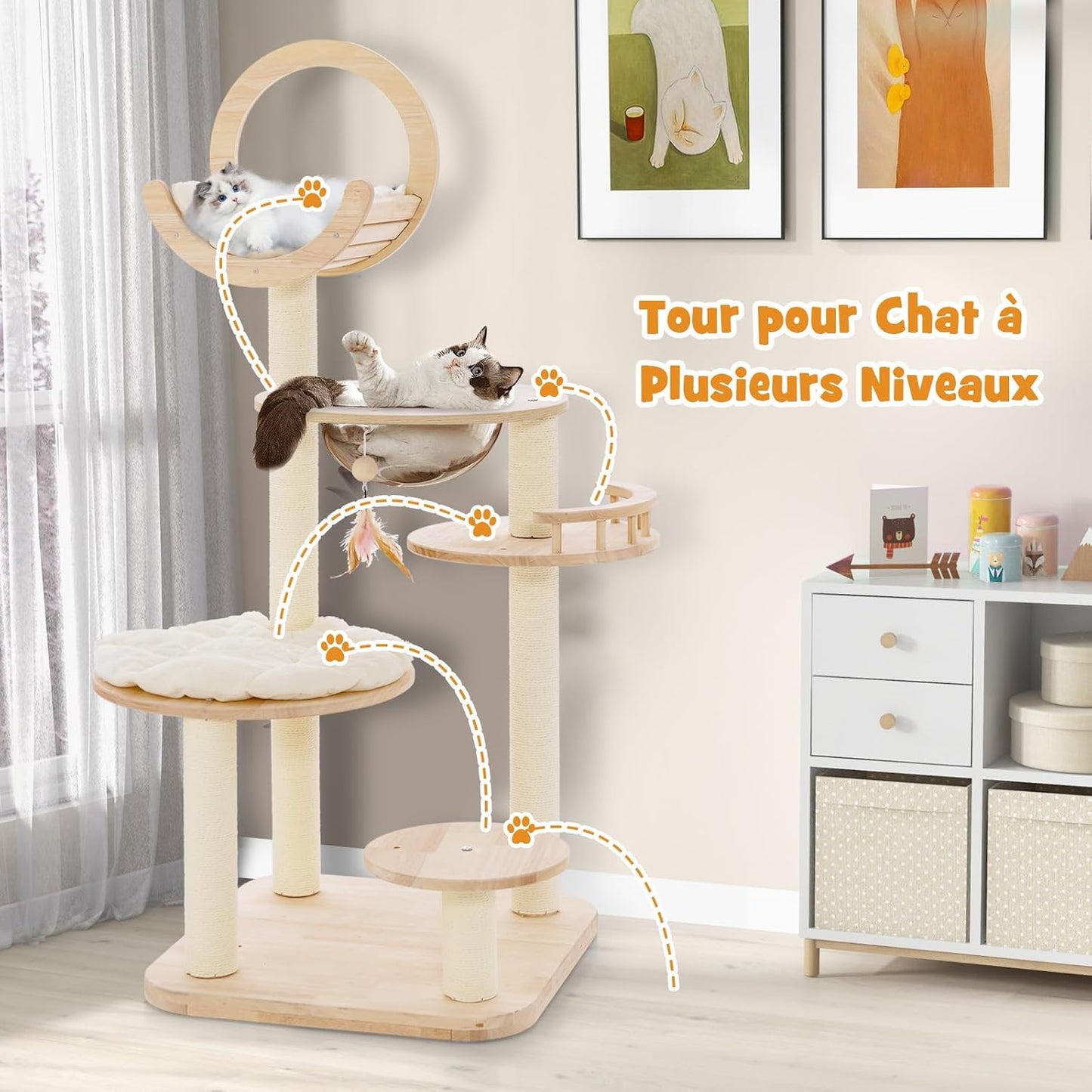 Krabpaal – Kattenkrabpaal – Kattenboom – Krabmeubel – Kattenhuis – 146 cm Hoog – Flexibel 4-in-1 Ontwerp Met Sisal En Houten Constructie