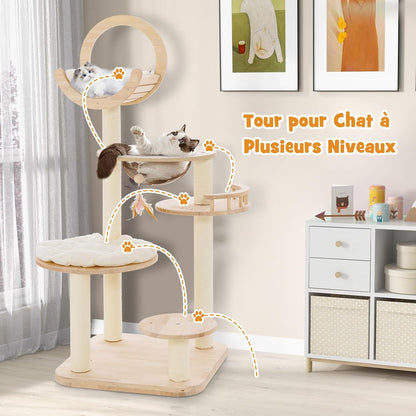 Krabpaal – Kattenkrabpaal – Kattenboom – Krabmeubel – Kattenhuis – 146 cm Hoog – Flexibel 4-in-1 Ontwerp Met Sisal En Houten Constructie