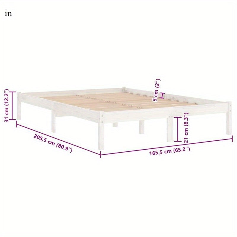 Massief Houten Bed – Houten Bedframe – Grenen Bed – Slaapkamerbed – Wit Grenen – 160x200 cm – Duurzaam Massief Hout – Strak Tijdloos Design