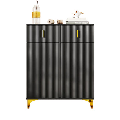Dressoir – Sidetable – Opbergkast – Schoenenkast – Dressoirkast – Zwart Met Goudkleurige Details – Verstelbare Planken – Push-To-Open Mechanisme