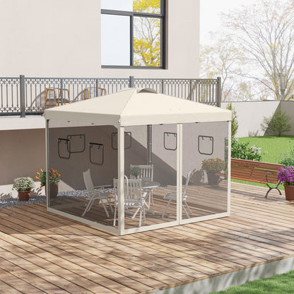 Inklapbaar Tuinpaviljoen – Vouwtent – Tuinkraam – Overkapping – Partytent – Hoogte Verstelbaar – Met Muskietennet – 3x3 Meter Beige