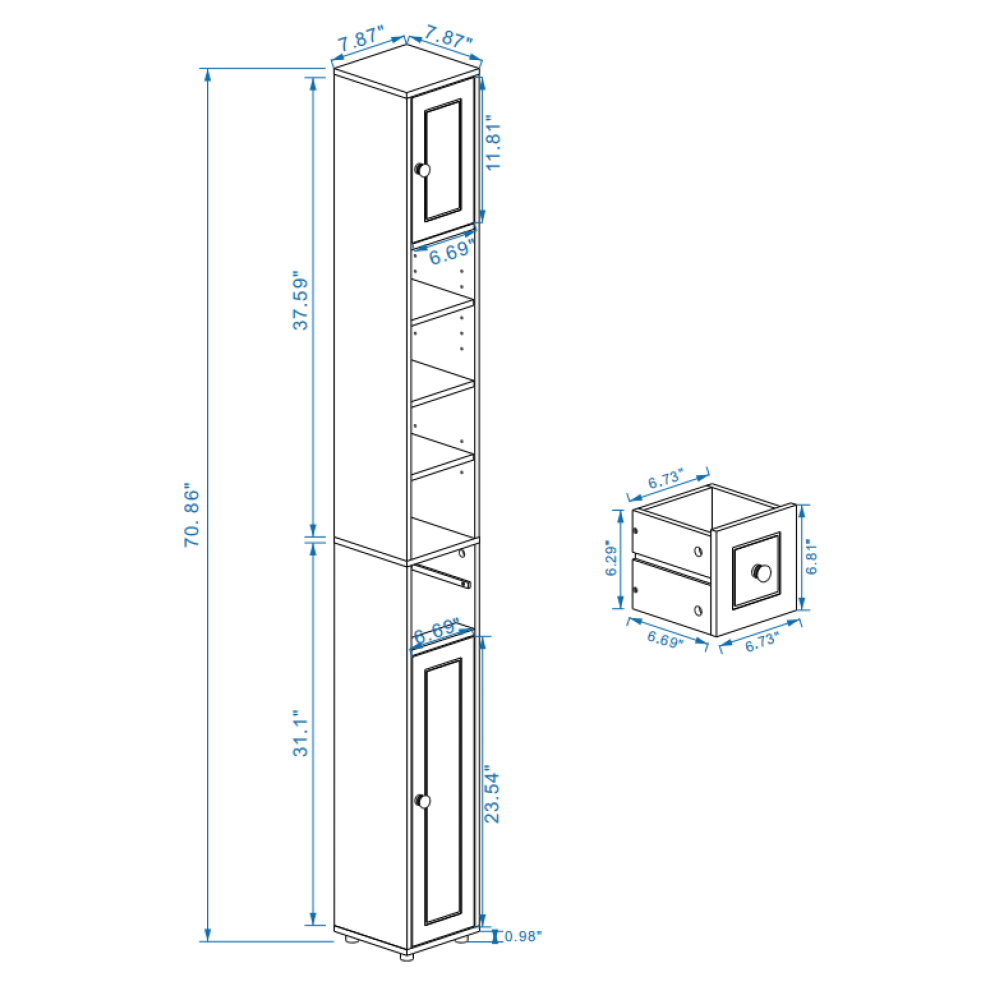 Badkamerkast – Medicijnkast – Kolomkast – Opbergkast – Wastafelonderkast – Hoog en Slank – 180 cm – 2 Deuren, 1 Lade, 4 Verstelbare Planken – Vrijstaand – Wit