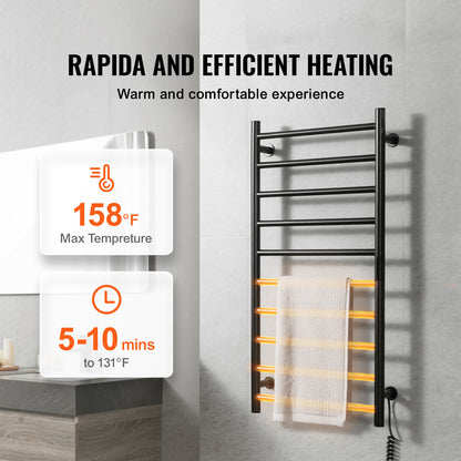 Elektrische Handdoekwarmer – Handdoekradiator – Handdoekdroger – Badkamerradiator – Wandmontage – Mat Zwart – 10 Stangen – Instelbare Timer & 5 Warmtestanden