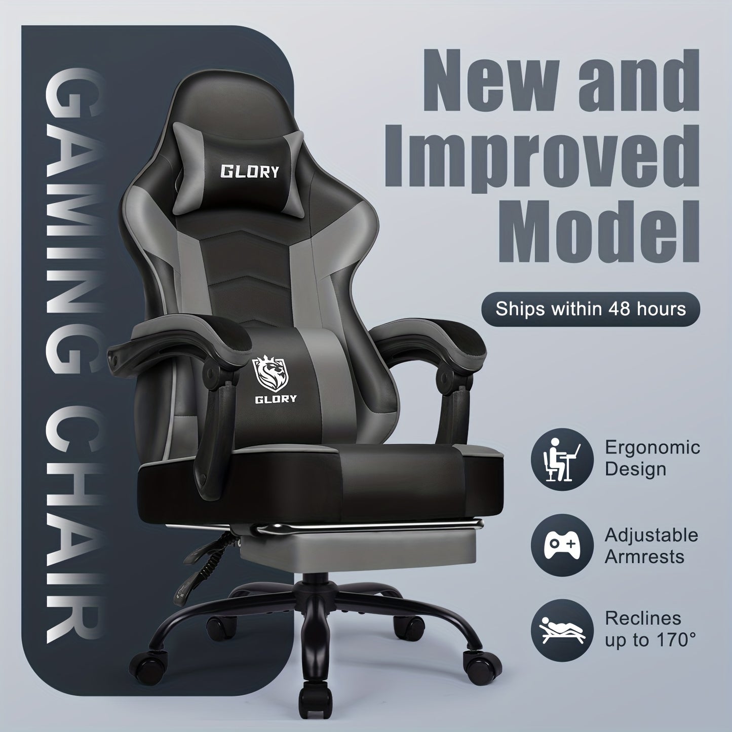 Ergonomic High-Back Gaming Chair with Neck & Lumbar Support, Thick Foam Cushion, Adjustable Height/Lumbar/Look - Heavy-Duty Office Chair Suitable for Home, PC Gaming & Desk