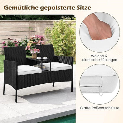 Tuinbank – Buitenbank – Buiten Zitbank – Rattan Bank – 2-Zits Bank – Ergonomisch Zitcomfort – Geïntegreerde Glazen Tafel