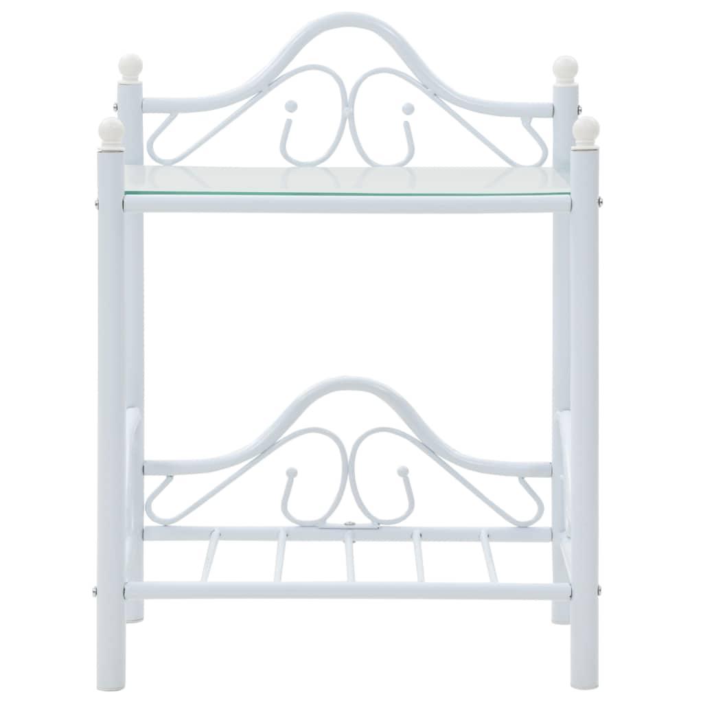 Nachtkastje – Nachtkastjes – Bedside Table – Bijzetkastje – Opbergkastje – Set Van 2 – Modern Wit Design – Stalen Frame Met Glas