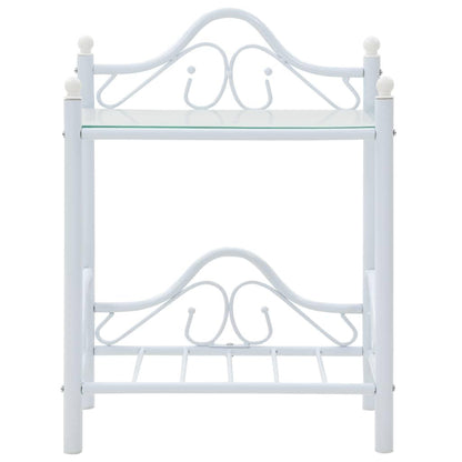 Nachtkastje – Nachtkastjes – Bedside Table – Bijzetkastje – Opbergkastje – Set Van 2 – Modern Wit Design – Stalen Frame Met Glas