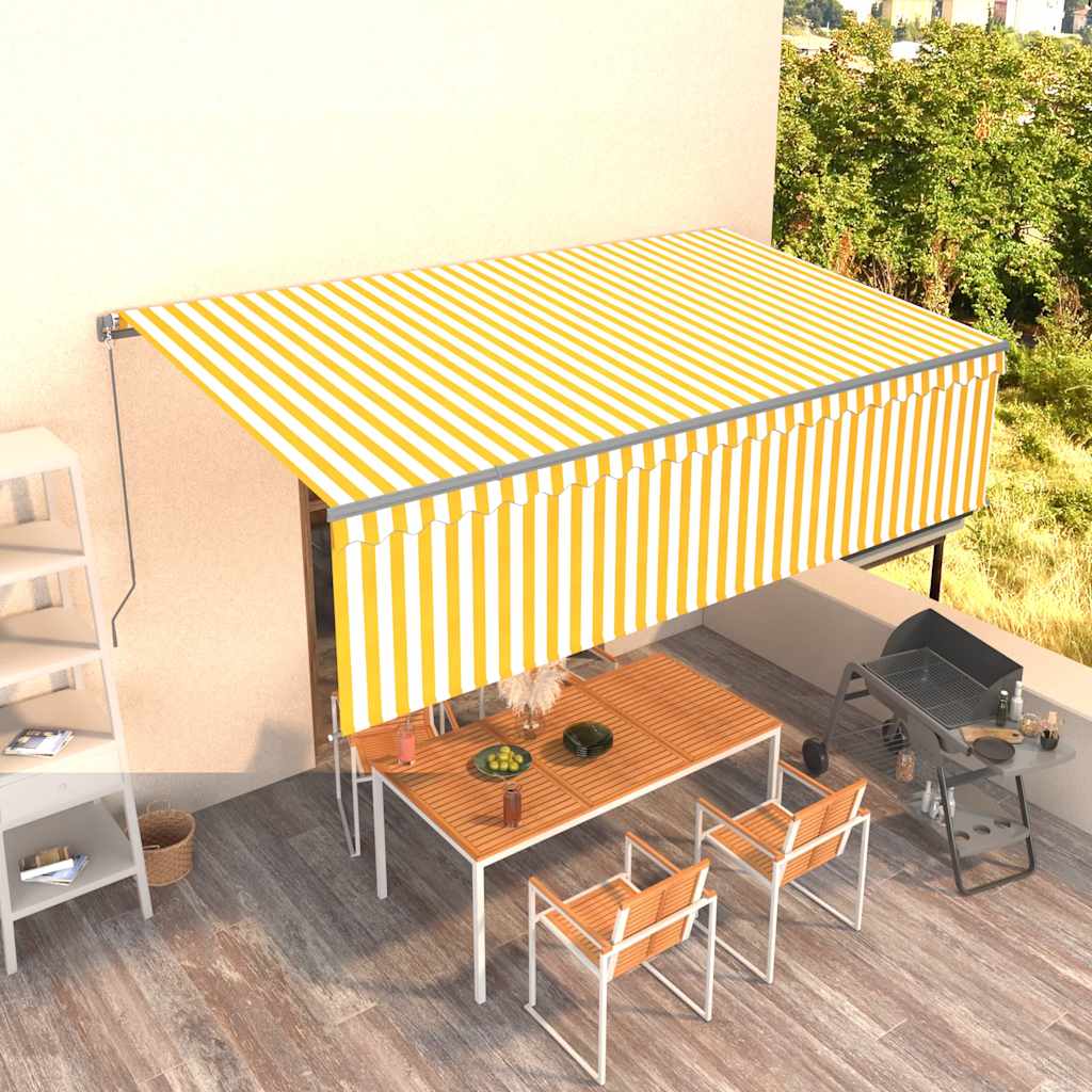 Zonnescherm – Zonwering – Uitschuifbare Luifel – Schaduwdoek – Terrasoverkapping – Geel en Wit – 5x3 Meter – UV- en Waterbestendig Polyester
