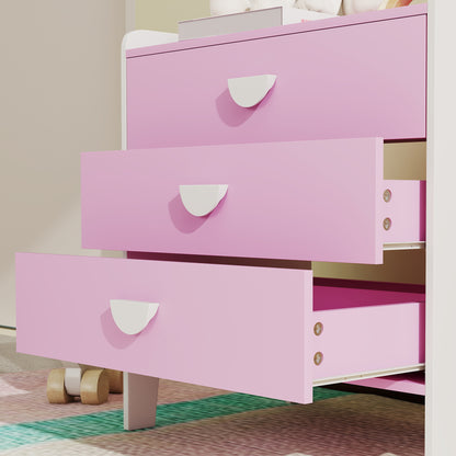 Kinderladekast – Opbergkast Kinderkamer – Ladekast Speelgoed – Kledingkast Kind – Kast Roze Wit – 3 Ruime Lades – Kindvriendelijk Veilig Design