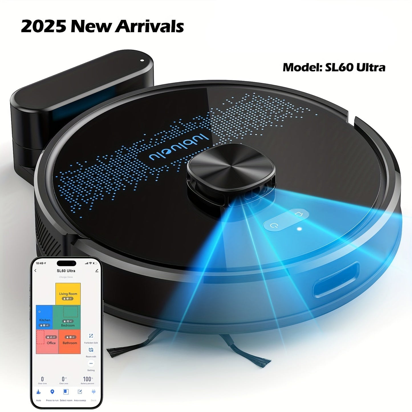 Robotstofzuiger SL60Ultra – Robotstofzuiger Met Dweilfunctie – Automatische Stofzuiger – Slimme Schoonmaakrobot – Draadloze Stofzuiger – 4500Pa Zuigkracht – Intuïtieve App- En Spraakbediening