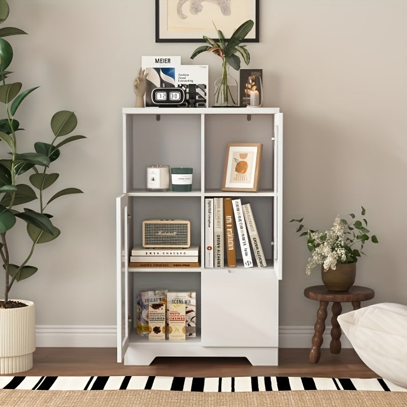 Modern Metal Sideboard Storage Cabinet with Glass Doors & Drawers - Black Freestanding Floor Cabinet, 68.58cm Height, Open & Closed Storage for Living Room, Bedroom, Dining Room, Cabinet Storage, Home Organization, Contempora