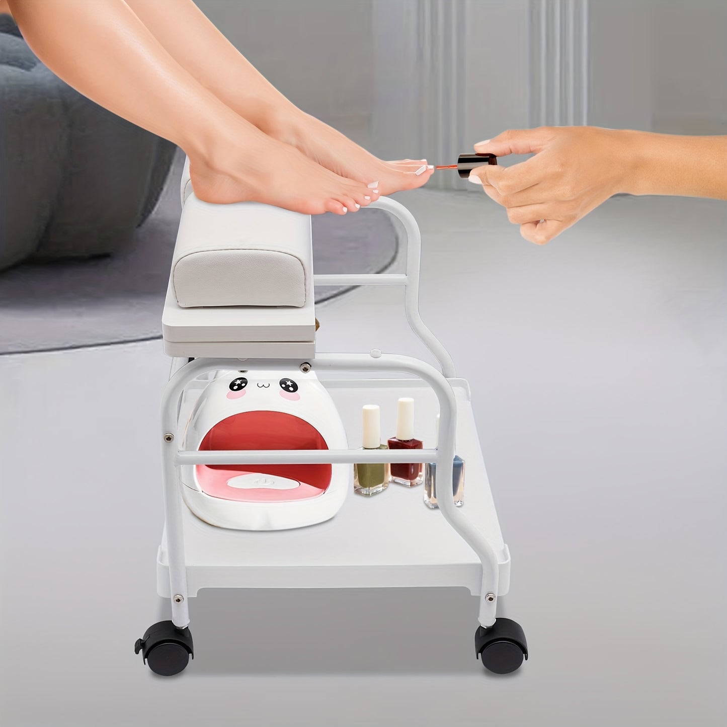 Voettrolley – Spa Trolley – Pedicure Kar – Massage Trolley – Schoonheidstrolley – Inklapbaar – Hoogwaardig Hout en IJzer – 4 Zwenkwieltjes Met Remmen – Draagkracht 18 kg – Wit