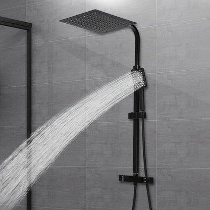 Doucheset – Douchesysteem – Douchekop – Regendouche – Handdouche – Zwart Thermostaatkraan – Verstelbare Hoogte 80-120 cm – RVS & Messing – Veiligheidslimiet 38°C