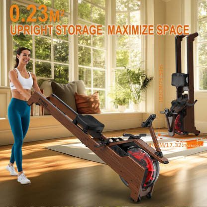 Houten Roeimachine – Waterroeier – Fitnessapparaat – Thuis Gym – Roeitrainer – 90° Upright Tank – Draadloze Monitor – Max Hoogte 200cm – Zwarte Kleur