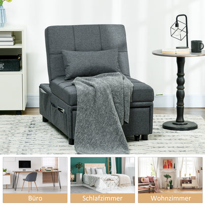 Relaxstoel – Fauteuil – Ligstoel – Slaapstoel – Zitstoel – 3-in-1 Multifunctioneel – Donkergrijs Linnen-look – Inclusief Comfortabel Kussen – Max. 150 Kg Draagkracht